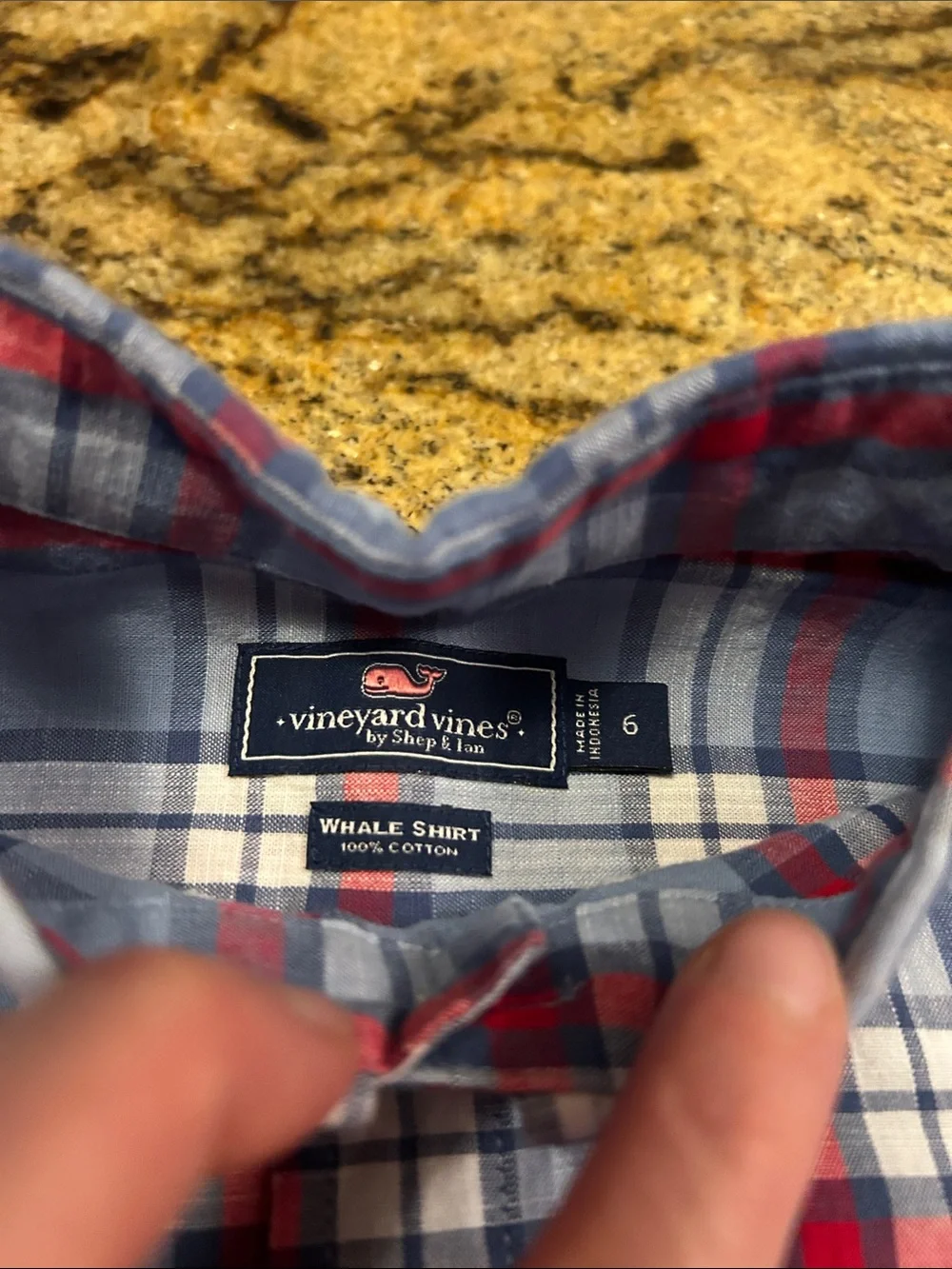 Vineyard Vines Light Blue Plaid Button-Down Shirt with Red and White Stripes